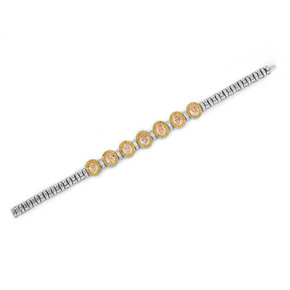 18K White Gold Statement Bracelet With 7.08 TCW Yellow Oval Shape Natural Diamond, EG_LAB Certified