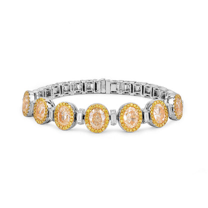 18K White Gold Statement Bracelet With 7.08 TCW Yellow Oval Shape Natural Diamond, EG_LAB Certified