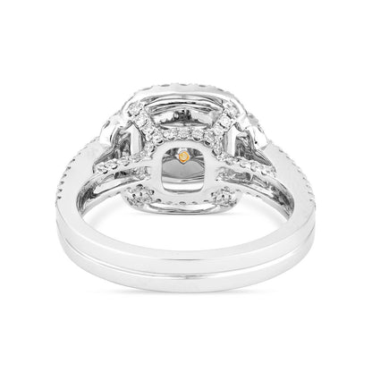 18K White Gold Statement Ring With 1.00 TCW Yellow Cushion Shape Natural Diamond, GIA Certified