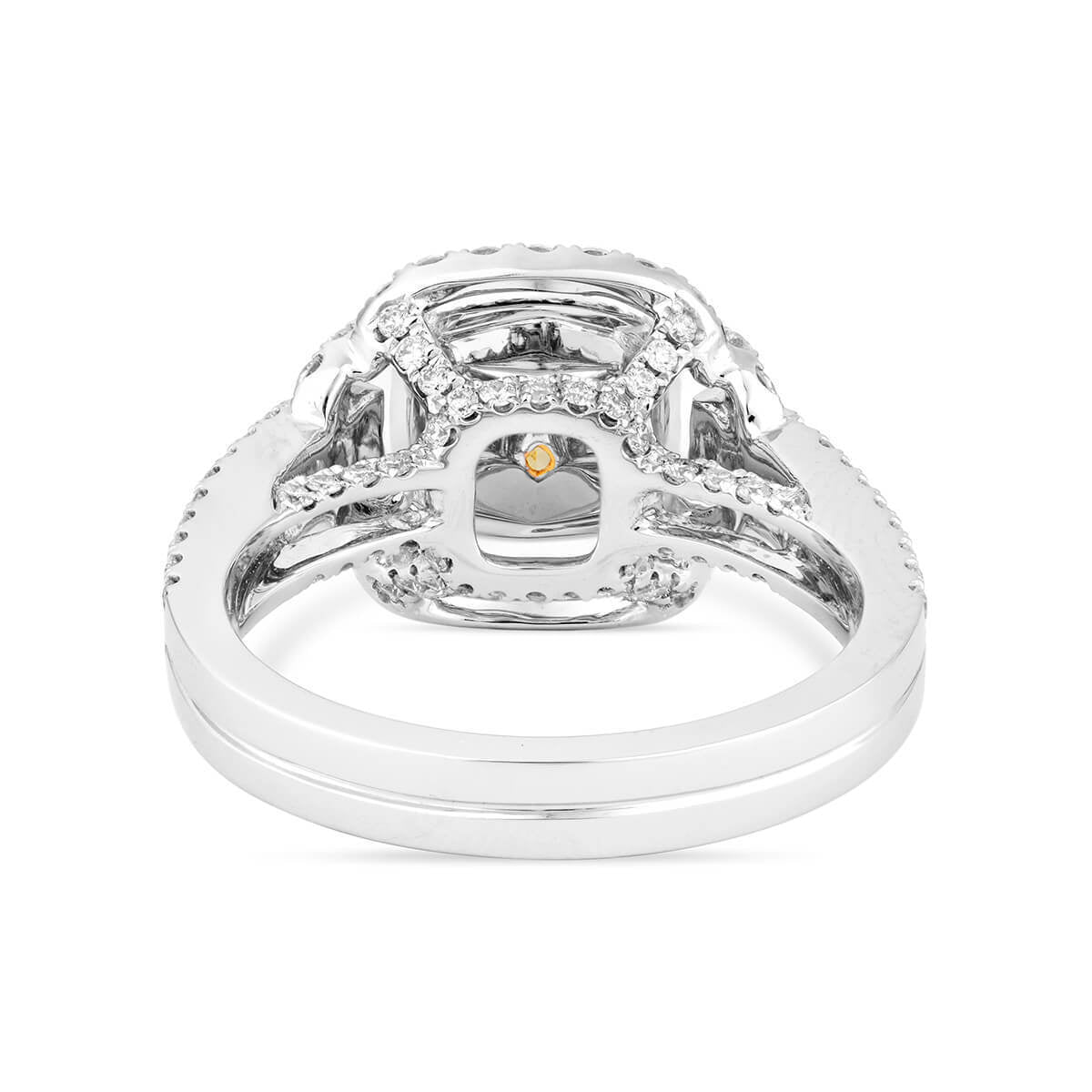 18K White Gold Statement Ring With 1.00 TCW Yellow Cushion Shape Natural Diamond, GIA Certified