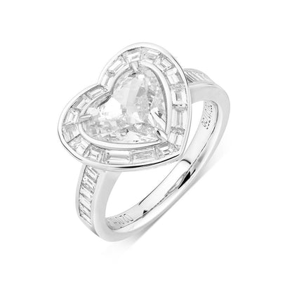 18K White Gold Statement Ring With 2.01 TCW Heart Shape Natural Diamond, GIA Certified