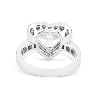 18K White Gold Statement Ring With 2.01 TCW Heart Shape Natural Diamond, GIA Certified