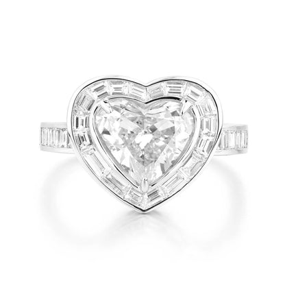 18K White Gold Statement Ring With 2.01 TCW Heart Shape Natural Diamond, GIA Certified