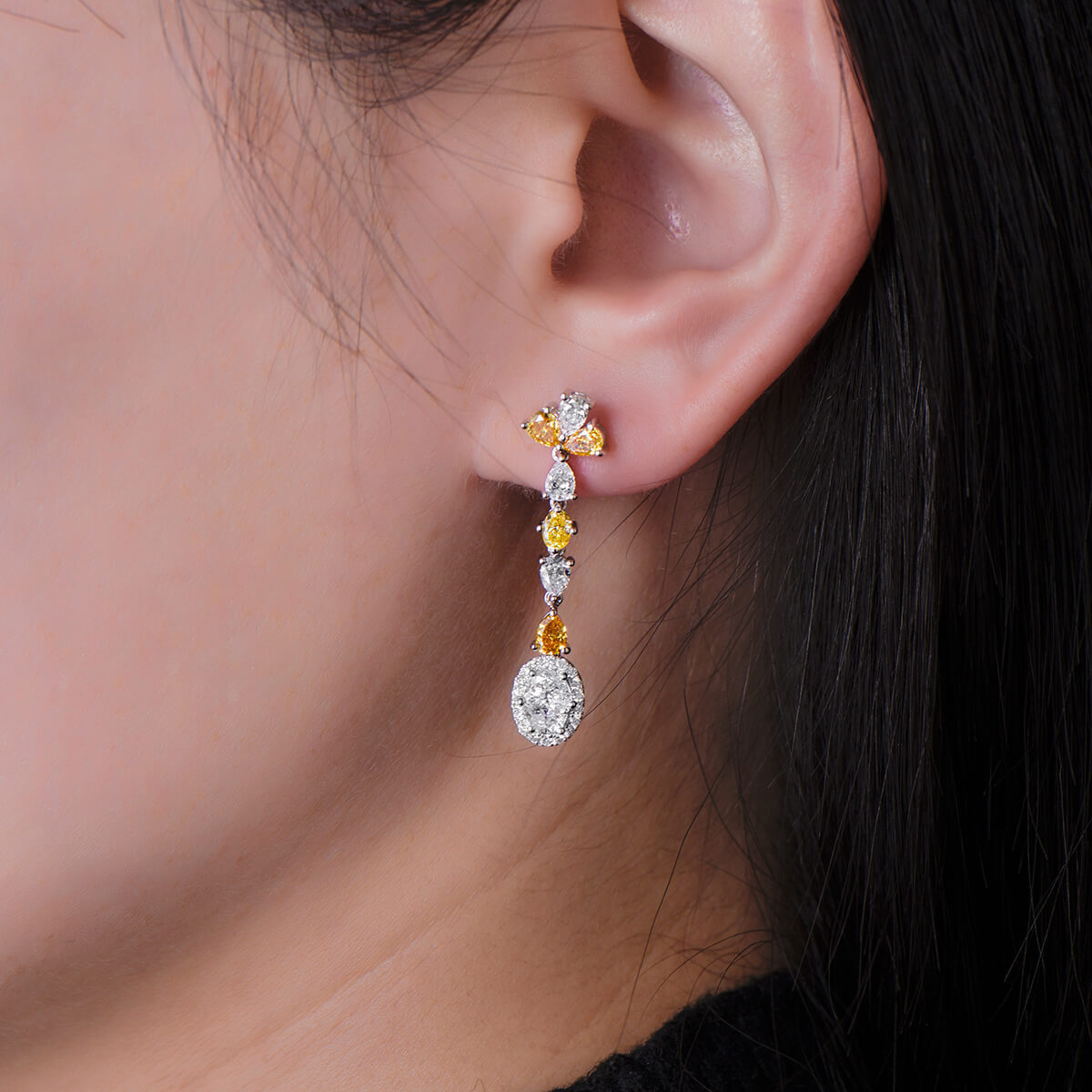 18K White Gold Statement Earrings With 2.73 TCW Pear Shape Natural Diamond, EG_LAB Certified