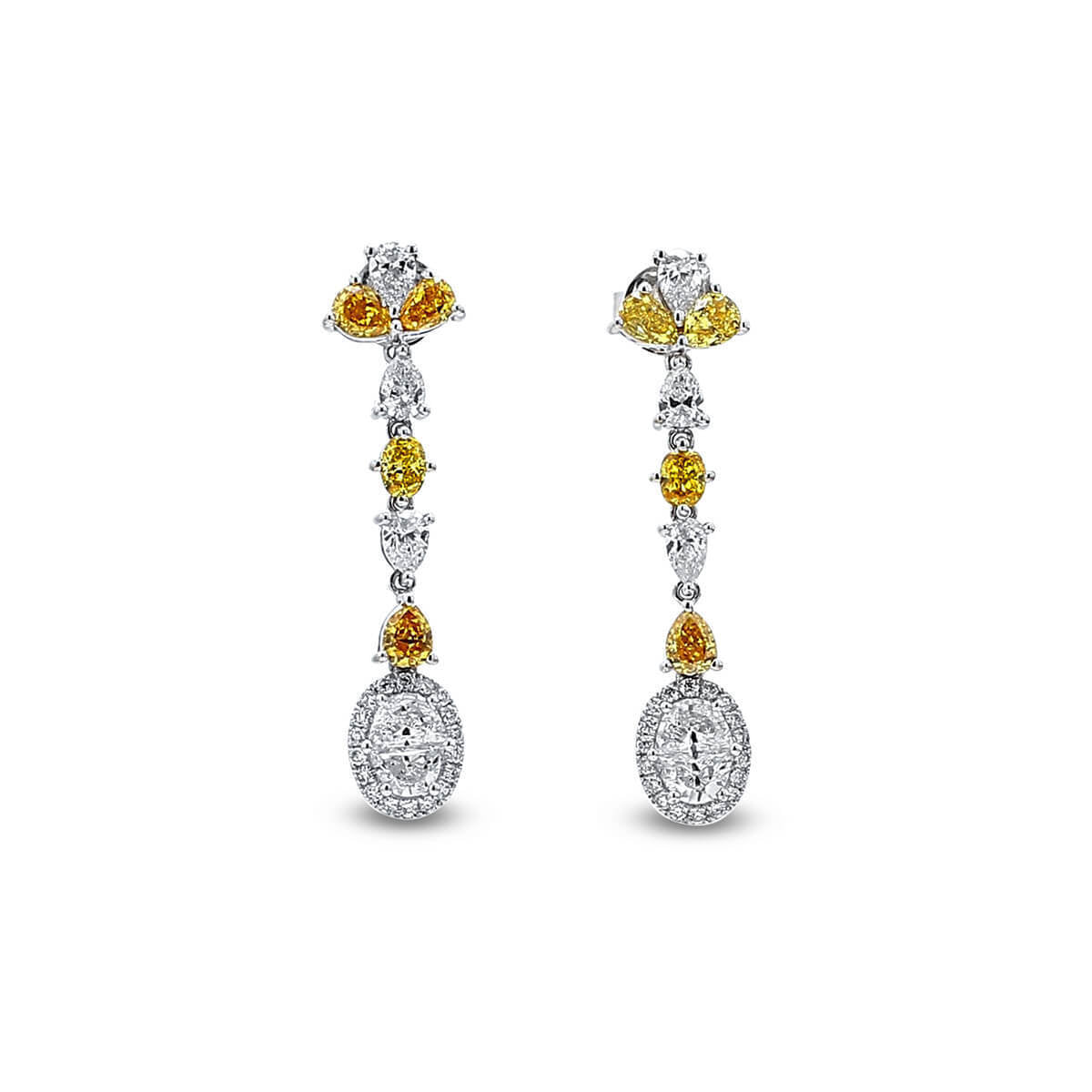 18K White Gold Statement Earrings With 2.73 TCW Pear Shape Natural Diamond, EG_LAB Certified