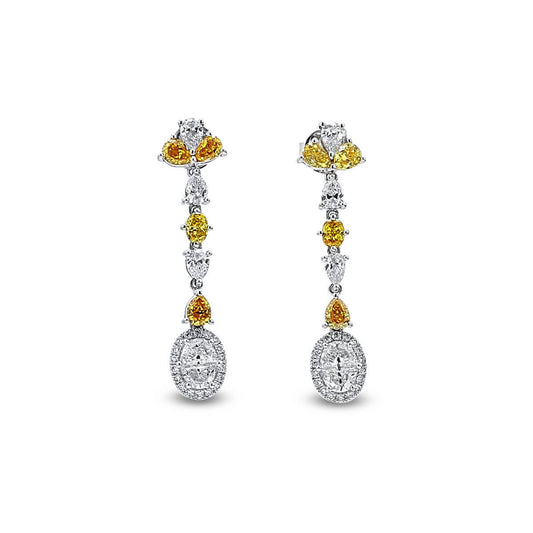 18K White Gold Statement Earrings With 2.73 TCW Pear Shape Natural Diamond, EG_LAB Certified