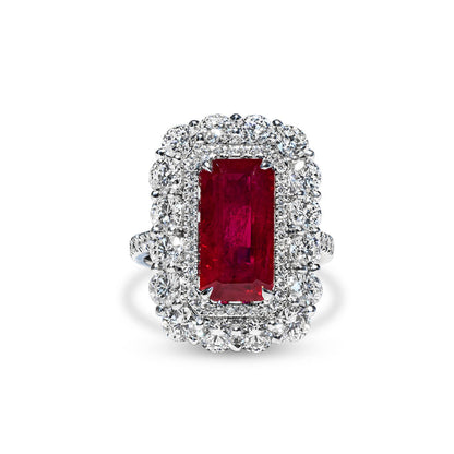 18K White Gold Statement Ring With 5.03 TCW Octagonal Shape Natural Ruby, GRS Certified