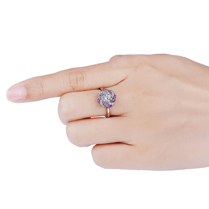 18K White Gold Statement Ring With 1.00 TCW Round Shape Natural Diamond, GIA Certified