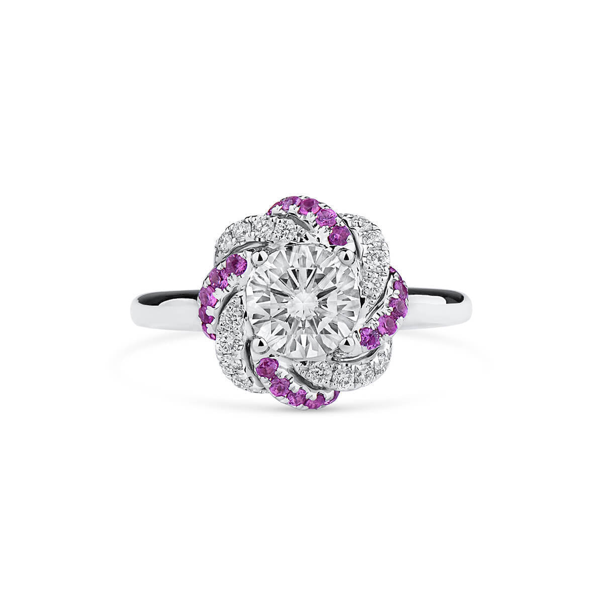 18K White Gold Statement Ring With 1.00 TCW Round Shape Natural Diamond, GIA Certified