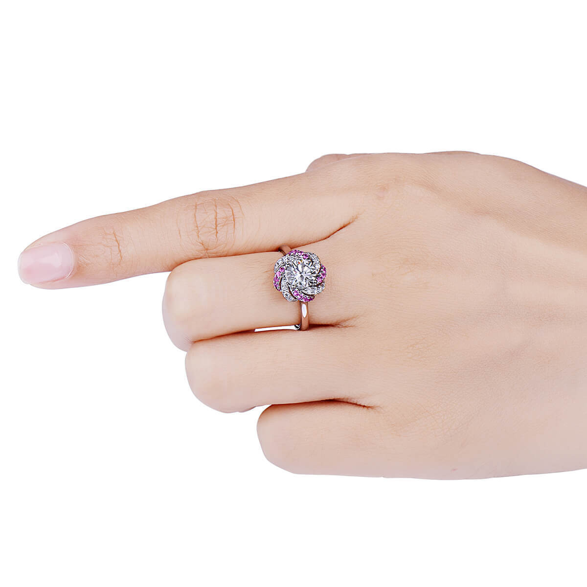 18K White Gold Statement Ring With 1.00 TCW Round Shape Natural Diamond, GIA Certified