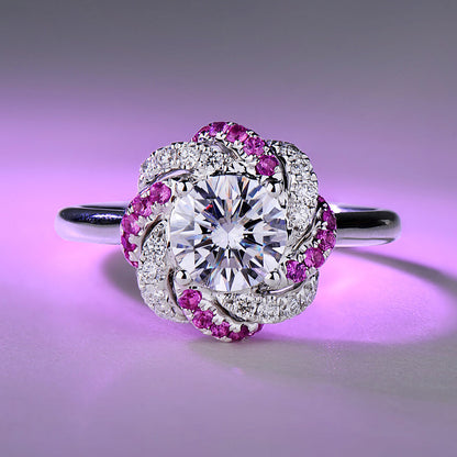 18K White Gold Statement Ring With 1.00 TCW Round Shape Natural Diamond, GIA Certified