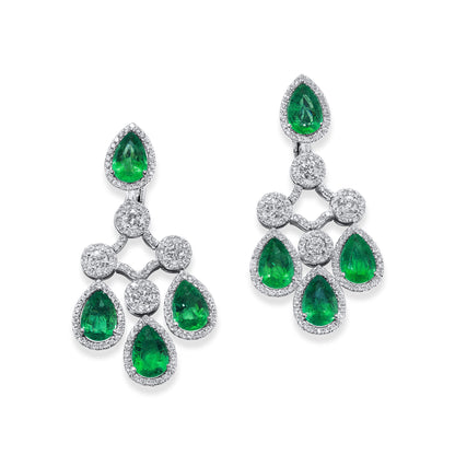 18K White Gold Statement Earrings With 12.50 TCW Pear Shape Natural Emerald, EG_LAB Certified