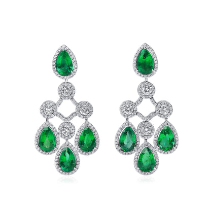 18K White Gold Statement Earrings With 12.50 TCW Pear Shape Natural Emerald, EG_LAB Certified