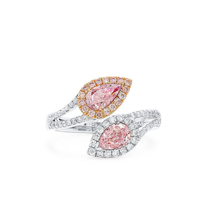 18K White Gold Statement Ring With 1.01 TCW Pink Pear Shape Natural Diamond, GIA Certified