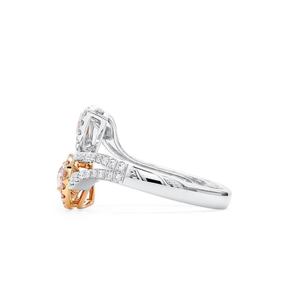 18K White Gold Statement Ring With 1.01 TCW Pink Pear Shape Natural Diamond, GIA Certified