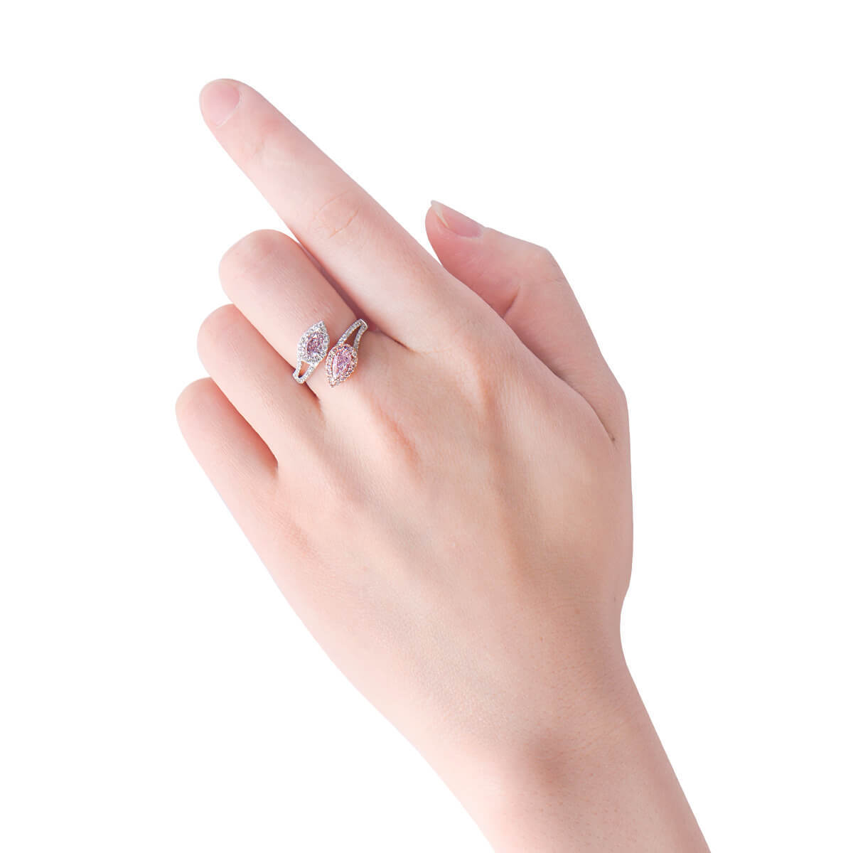 18K White Gold Statement Ring With 1.01 TCW Pink Pear Shape Natural Diamond, GIA Certified