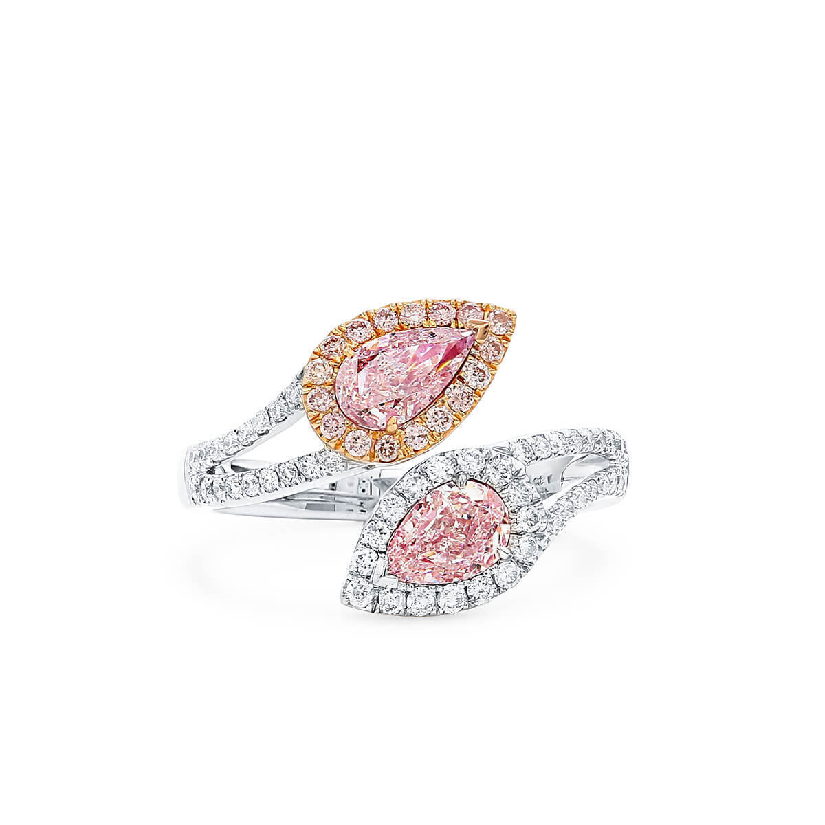 18K White Gold Statement Ring With 1.01 TCW Pink Pear Shape Natural Diamond, GIA Certified