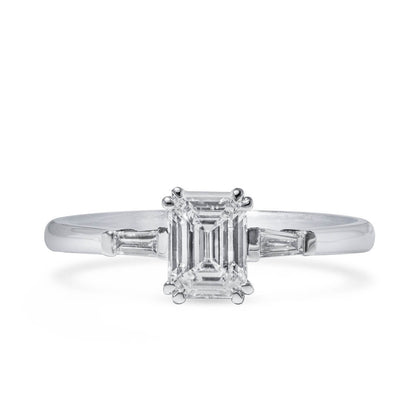 18K White Gold Statement Ring With 0.75 TCW Emerald Shape Natural Diamond, GIA Certified