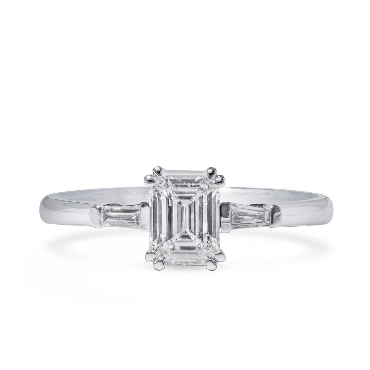 18K White Gold Statement Ring With 0.75 TCW Emerald Shape Natural Diamond, GIA Certified