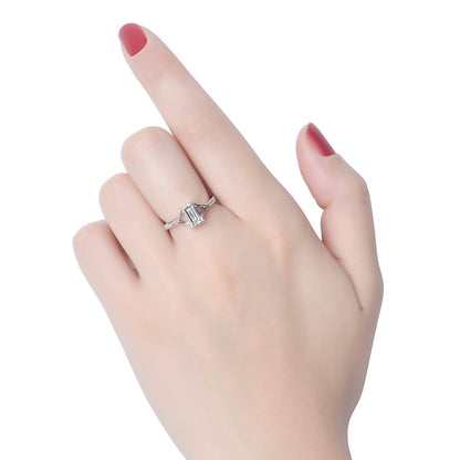 18K White Gold Statement Ring With 1.01 TCW Baguette Shape Natural Diamond, GIA Certified