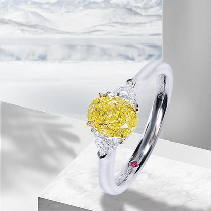 18K White & Yellow Gold Statement Ring With 1.27 TCW Yellow Oval Shape Natural Diamond, GIA Certified