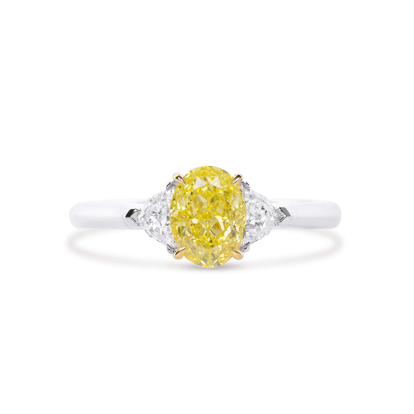 18K White & Yellow Gold Statement Ring With 1.27 TCW Yellow Oval Shape Natural Diamond, GIA Certified
