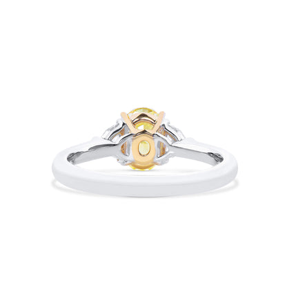 18K White & Yellow Gold Statement Ring With 1.27 TCW Yellow Oval Shape Natural Diamond, GIA Certified