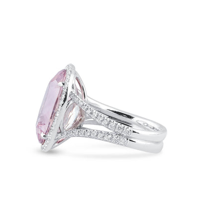 18K White Gold Statement Ring With 11.08 TCW Oval Shape Natural Morganite, IGL Certified
