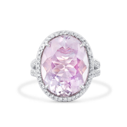 18K White Gold Statement Ring With 11.08 TCW Oval Shape Natural Morganite, IGL Certified