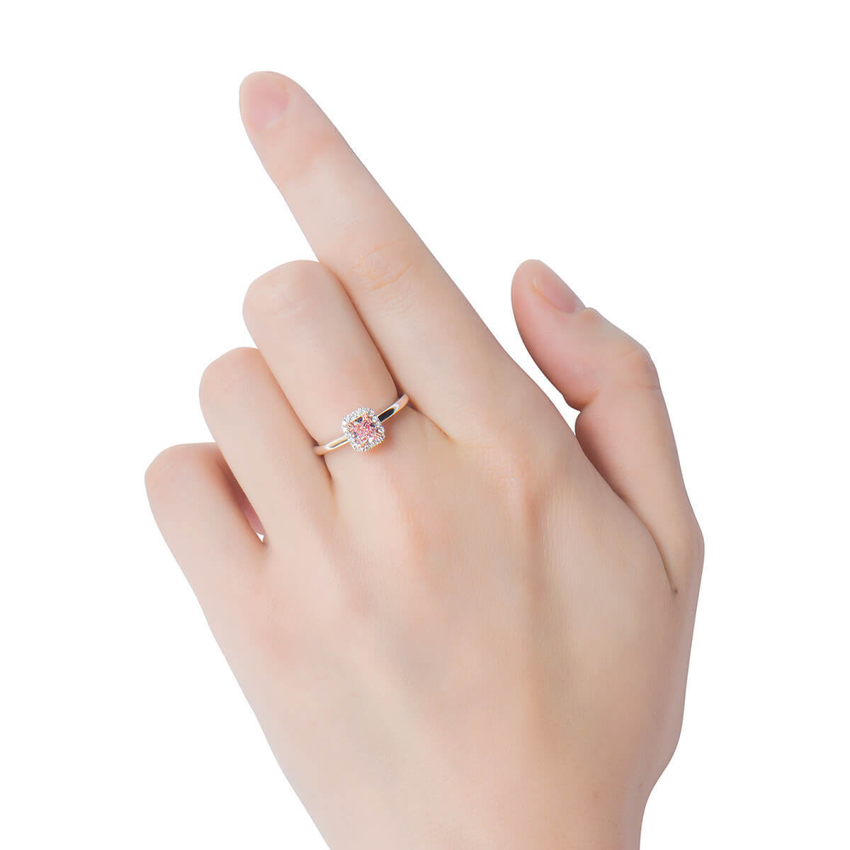 18K White Gold Statement Ring With 0.66 TCW Pink Radiant Shape Natural Diamond, GIA Certified
