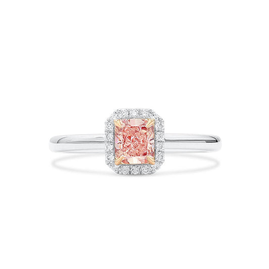 18K White Gold Statement Ring With 0.66 TCW Pink Radiant Shape Natural Diamond, GIA Certified