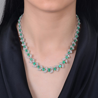 18K White Gold Statement Necklace With 20.59 TCW Octagonal Shape Natural Emerald, GRS Certified