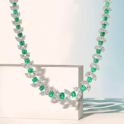 18K White Gold Statement Necklace With 20.59 TCW Octagonal Shape Natural Emerald, GRS Certified