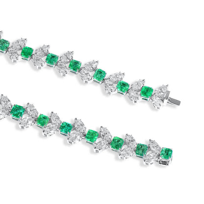 18K White Gold Statement Necklace With 20.59 TCW Octagonal Shape Natural Emerald, GRS Certified