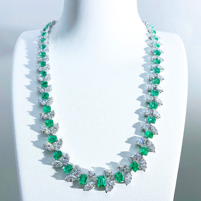 18K White Gold Statement Necklace With 20.59 TCW Octagonal Shape Natural Emerald, GRS Certified