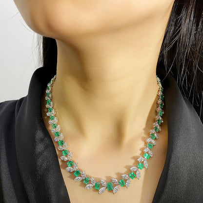 18K White Gold Statement Necklace With 20.59 TCW Octagonal Shape Natural Emerald, GRS Certified