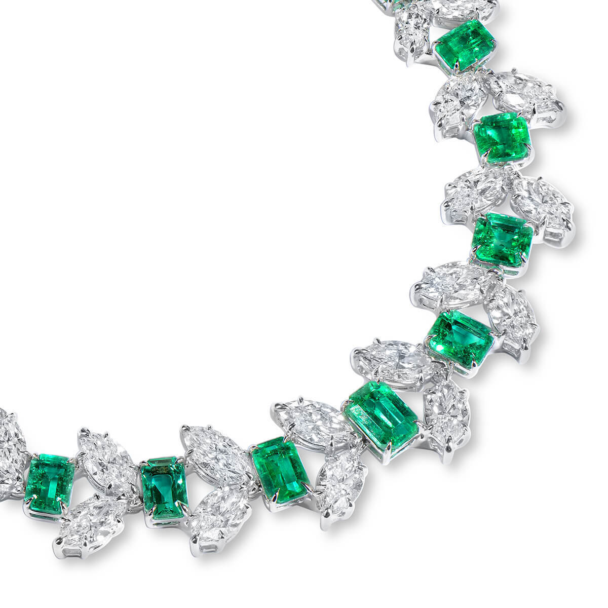 18K White Gold Statement Necklace With 20.59 TCW Octagonal Shape Natural Emerald, GRS Certified