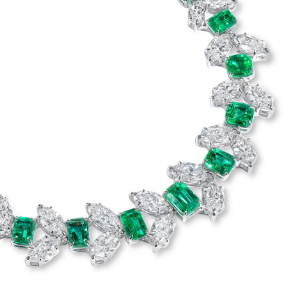 18K White Gold Statement Necklace With 20.59 TCW Octagonal Shape Natural Emerald, GRS Certified
