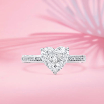 18K White Gold Statement Ring With 2.01 TCW Heart Shape Natural Diamond, GIA Certified