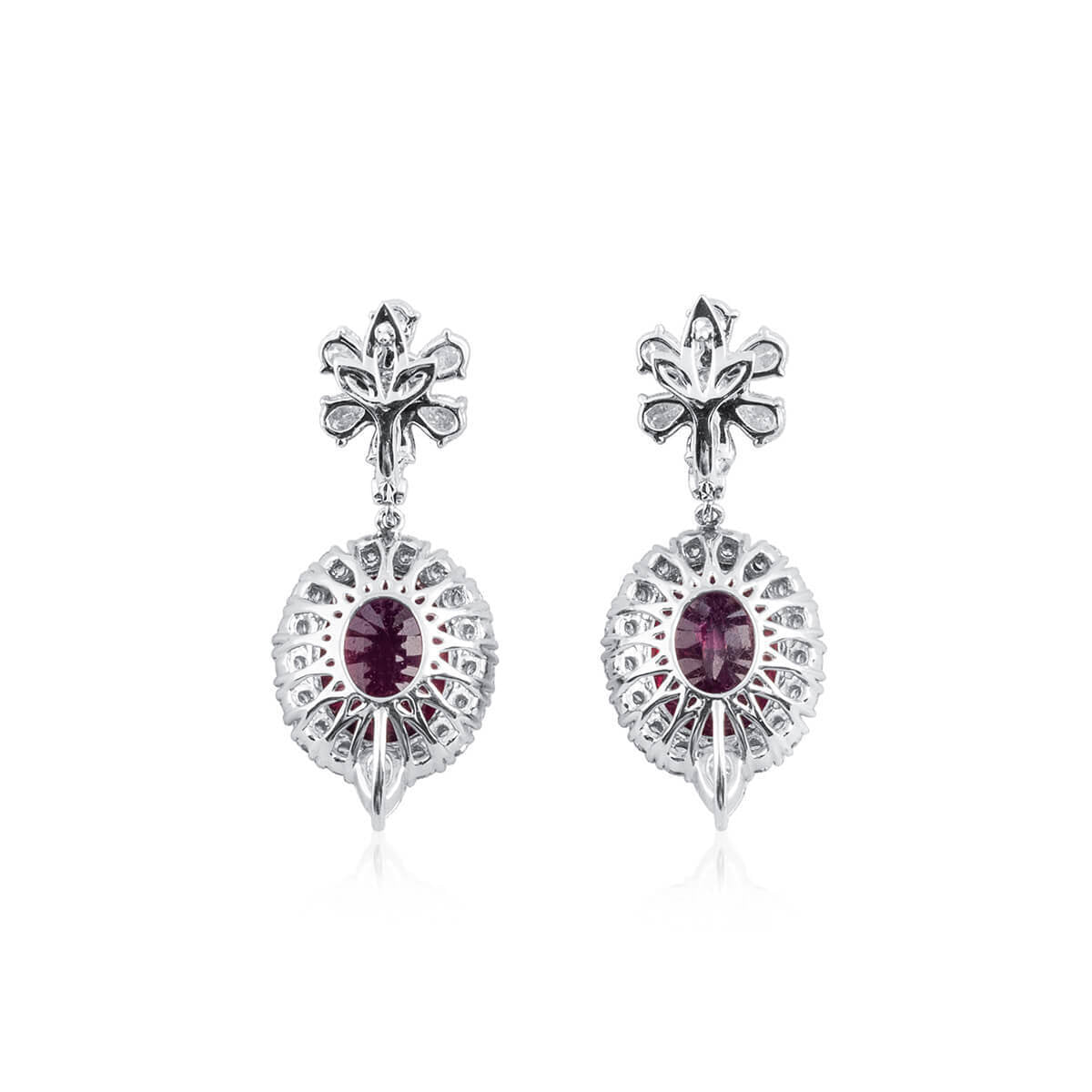 18K White Gold Statement Earrings With 9.64 TCW Oval Shape Natural Rubellite, IGL Certified