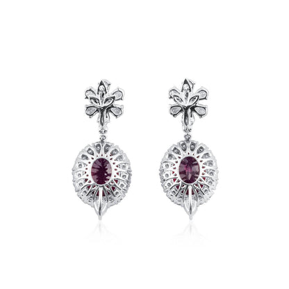 18K White Gold Statement Earrings With 9.64 TCW Oval Shape Natural Rubellite, IGL Certified