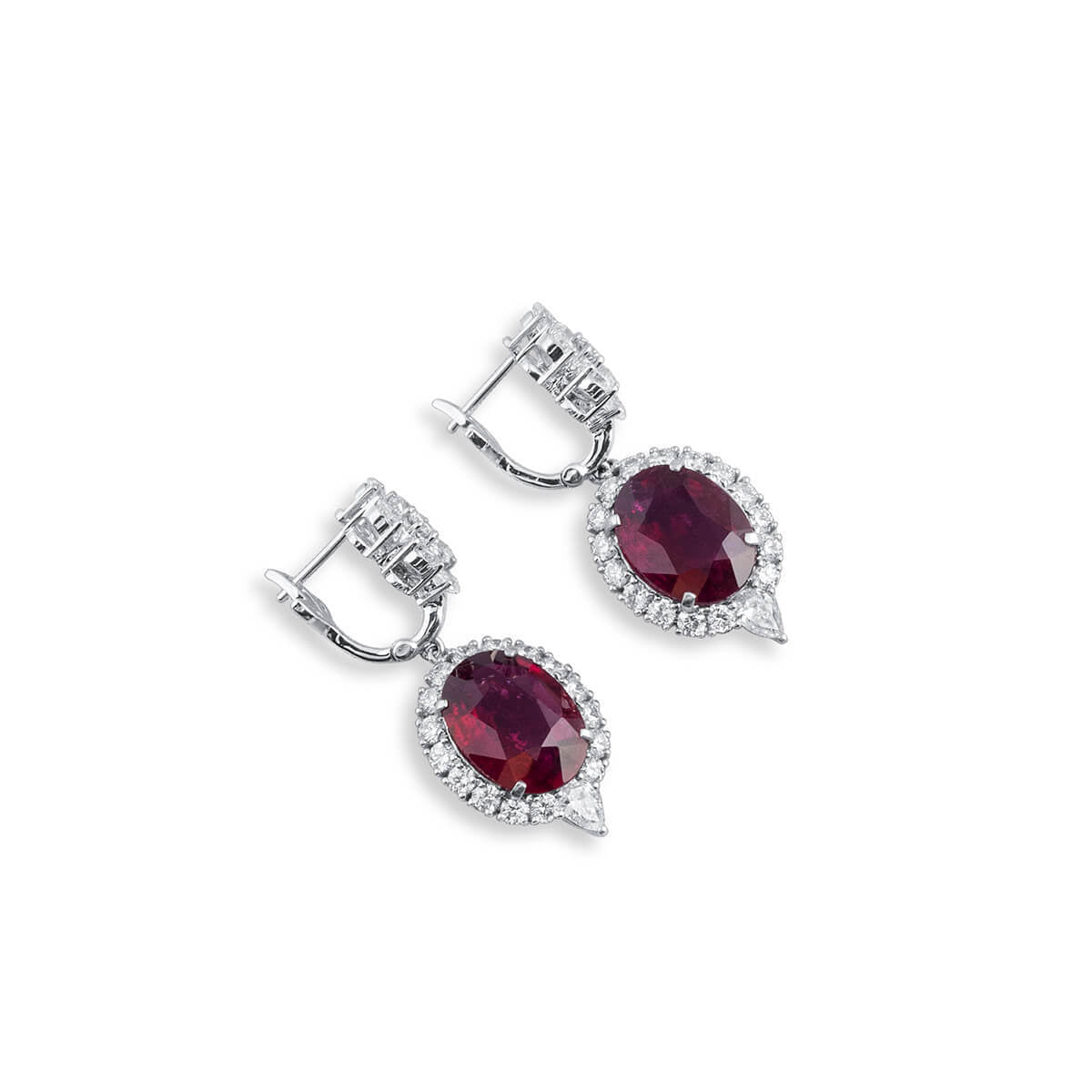 18K White Gold Statement Earrings With 9.64 TCW Oval Shape Natural Rubellite, IGL Certified