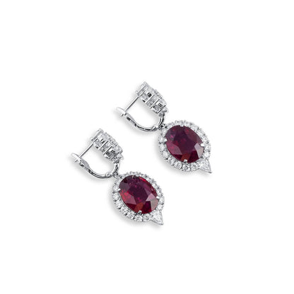 18K White Gold Statement Earrings With 9.64 TCW Oval Shape Natural Rubellite, IGL Certified