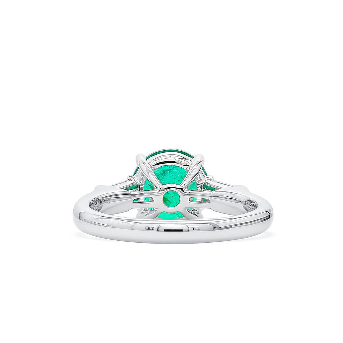 18K White Gold Statement Ring With 2.05 TCW Round Shape Natural Emerald, GRS Certified
