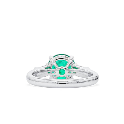 18K White Gold Statement Ring With 2.05 TCW Round Shape Natural Emerald, GRS Certified