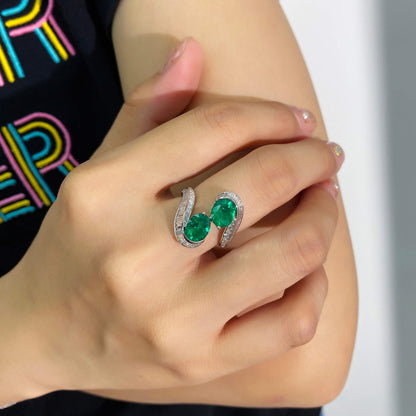 18K White Gold Statement Ring With 2.22 TCW Oval Shape Natural Emerald, GRS Certified