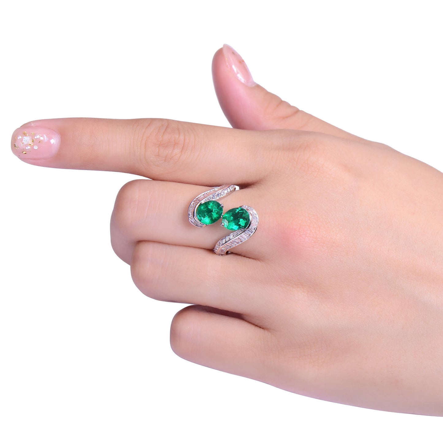 18K White Gold Statement Ring With 2.22 TCW Oval Shape Natural Emerald, GRS Certified