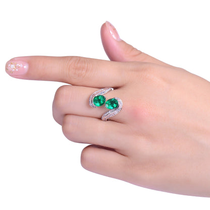 18K White Gold Statement Ring With 2.22 TCW Oval Shape Natural Emerald, GRS Certified