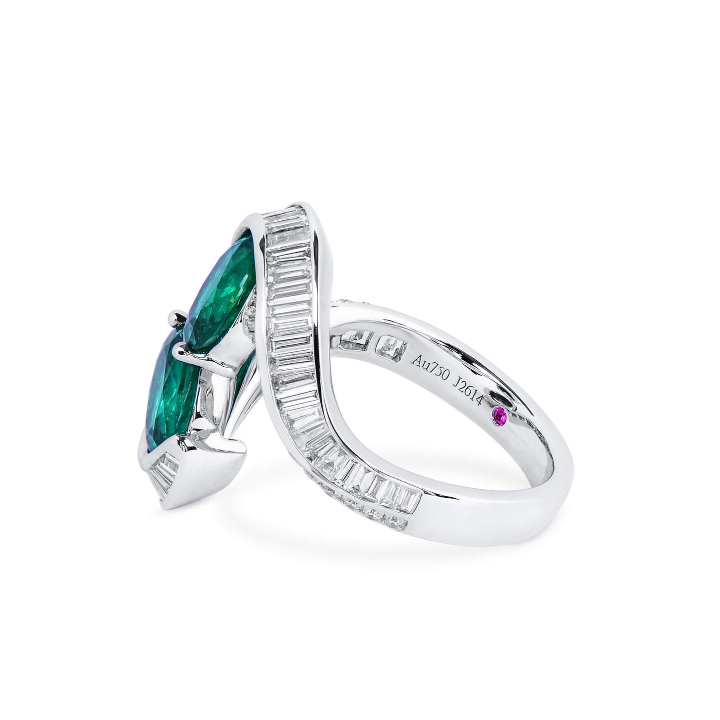 18K White Gold Statement Ring With 2.22 TCW Oval Shape Natural Emerald, GRS Certified
