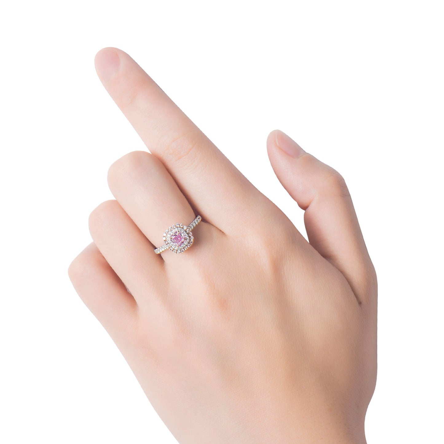 18K White & Rose Gold Statement Ring With 0.50 TCW Pink Radiant Shape Natural Diamond, GIA Certified